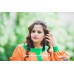 Boho Style Embroidered Loong Dress "Summer Birds" Orange/Green